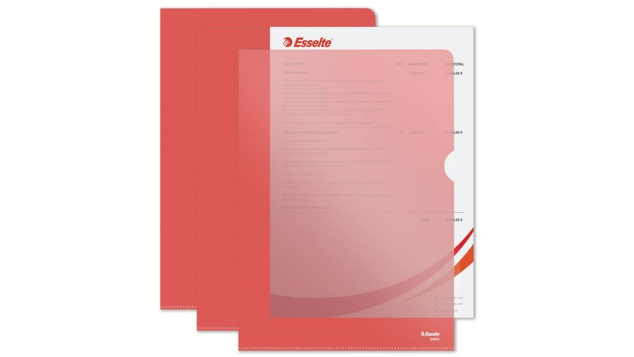 Insteekmap L-model Esselte standaard A4 0.11mm PP rood 100 stuks