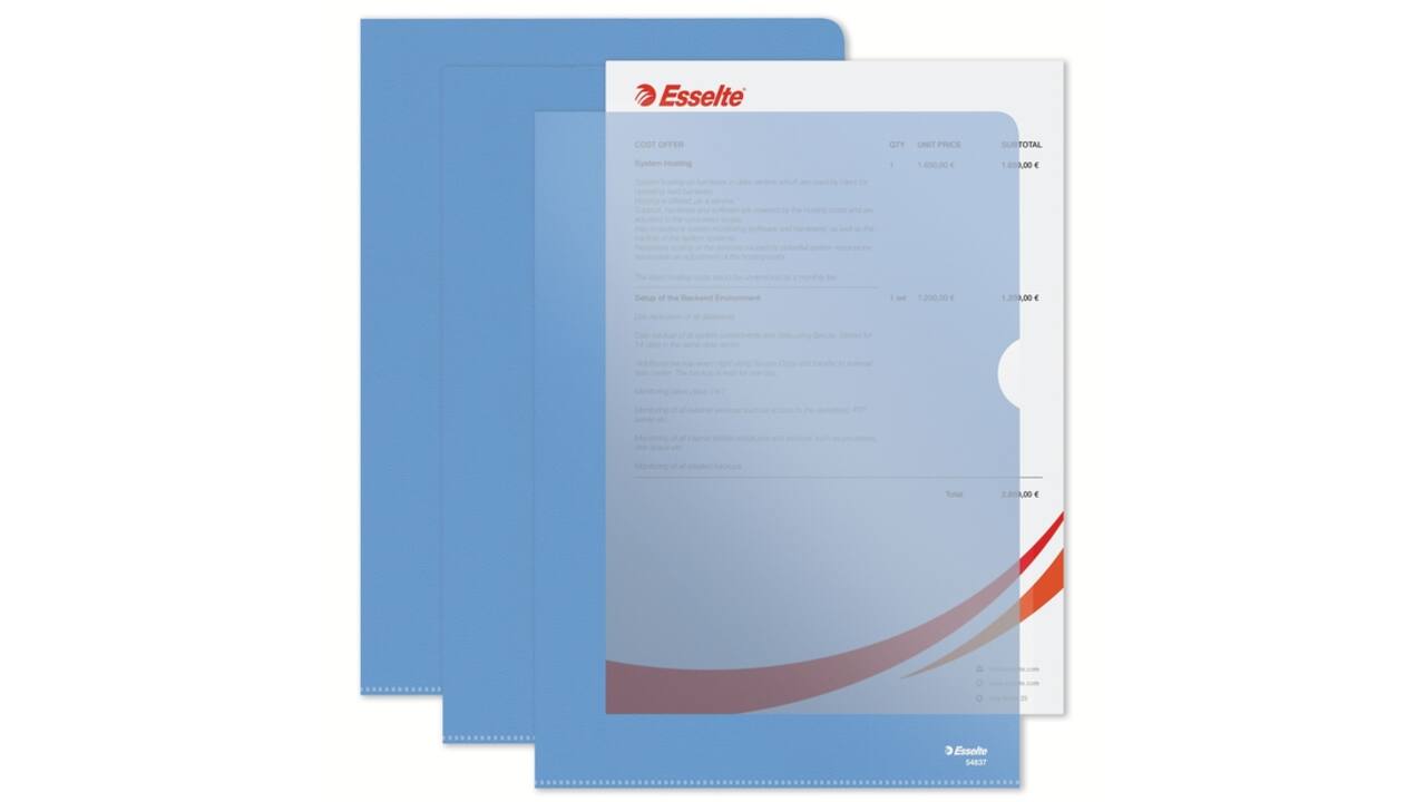 Insteekmap L-model Esselte standaard A4 0.11mm PP blauw 100 stuks