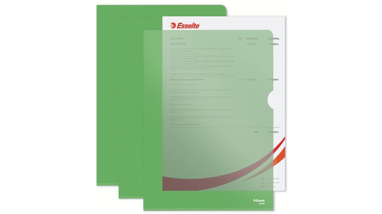 Insteekmap L-model Esselte standaard A4 0.11mm PP groen 100 stuks
