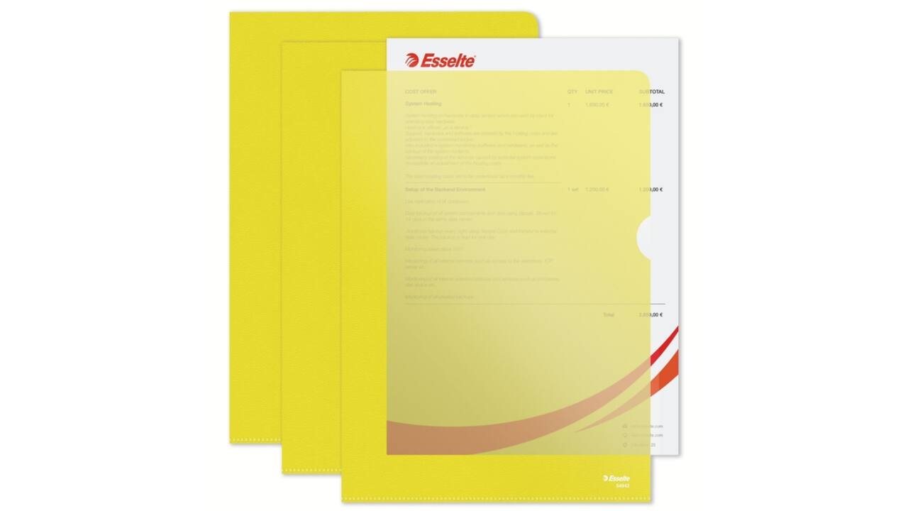 Insteekmap L-model Esselte standaard A4 0.11mm PP geel 100 stuks