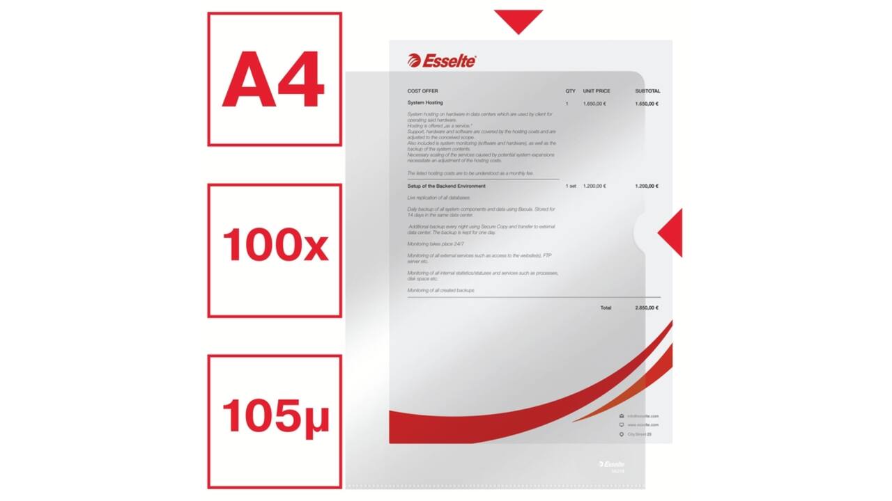 Insteekmap L-model Esselte standaard copy safe 0.11mm PP A4 glashelder 100 stuks