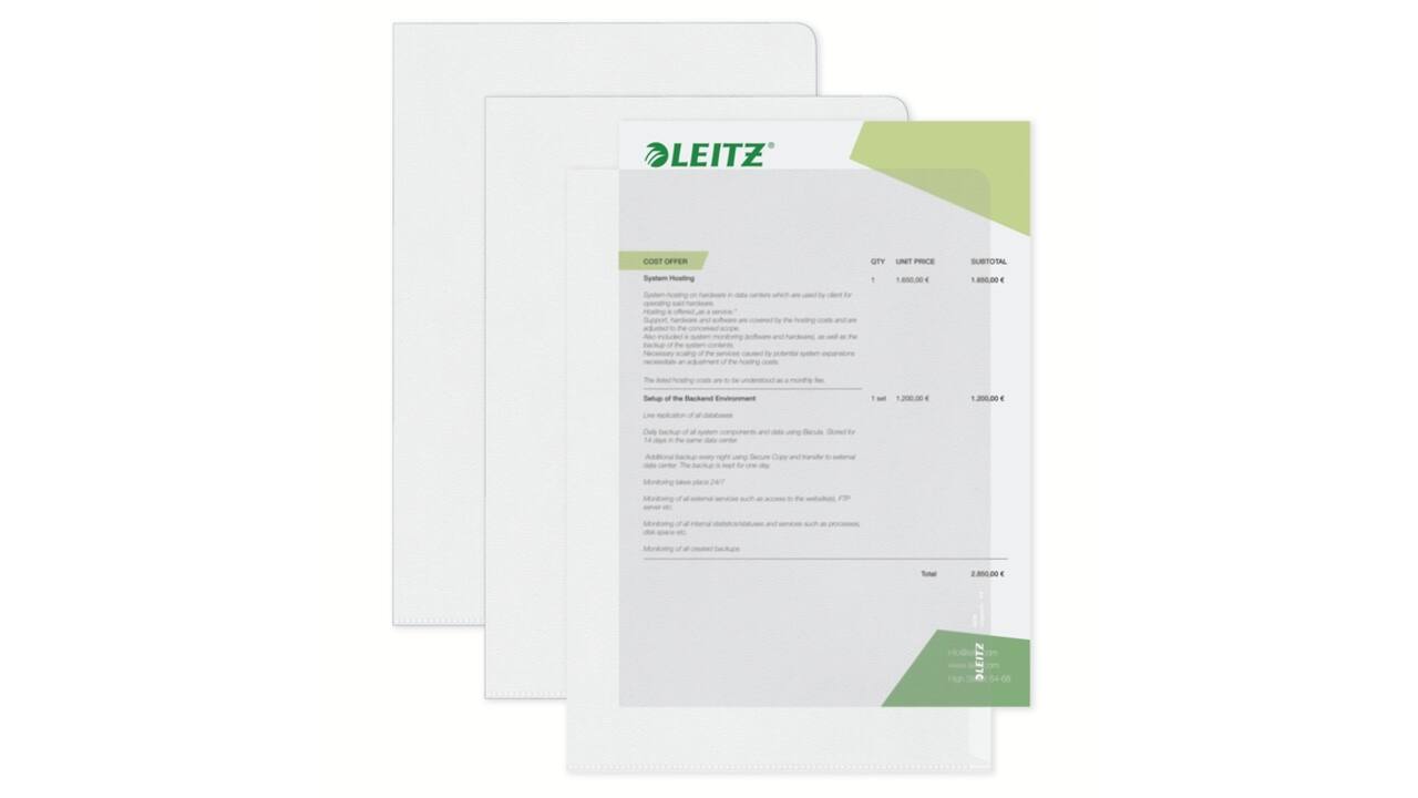 Insteekmap L-model Leitz Premium 0.13mm PP A4 transparant 100 stuks