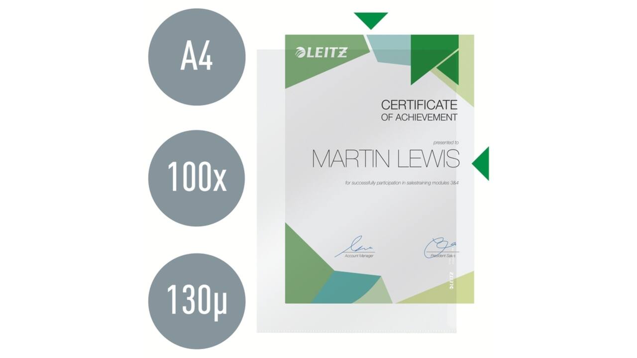 Insteekmap L-model Leitz Premium 0.13mm PP A4 transparant 100 stuks