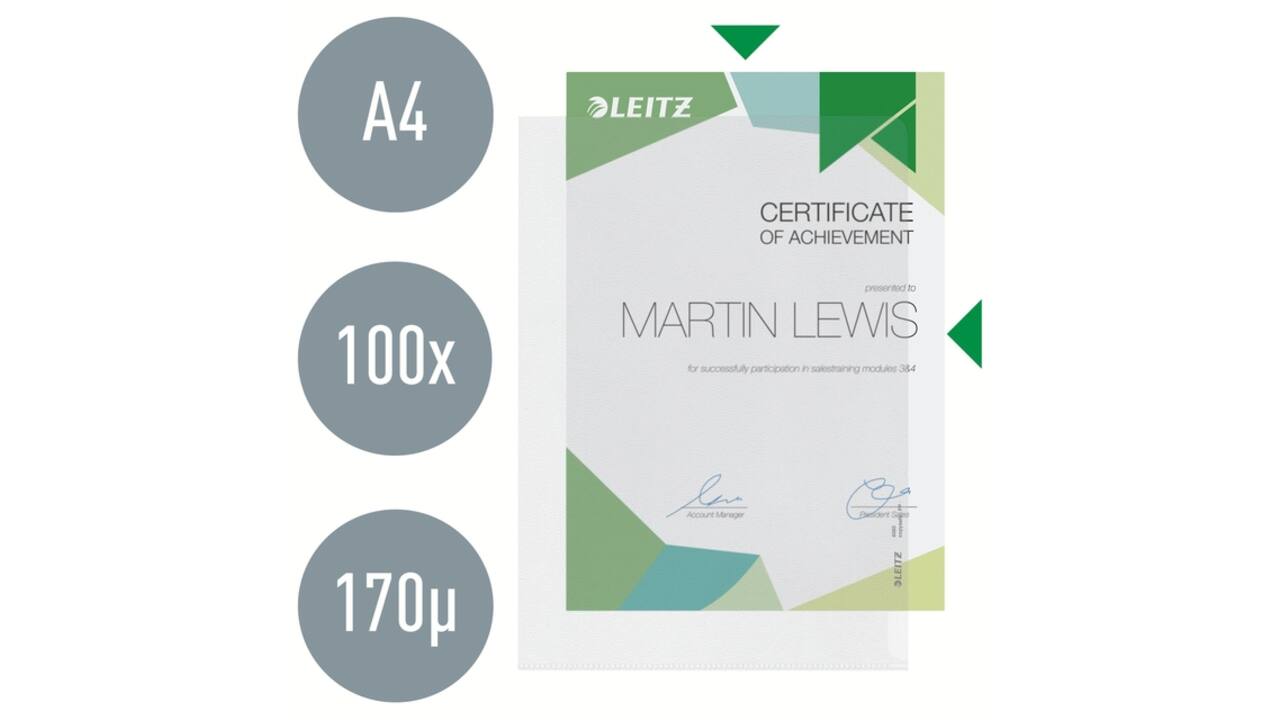 Insteekmap L-model Leitz Premium copy safe 0.17mm PP A4 transparant 100 stuks