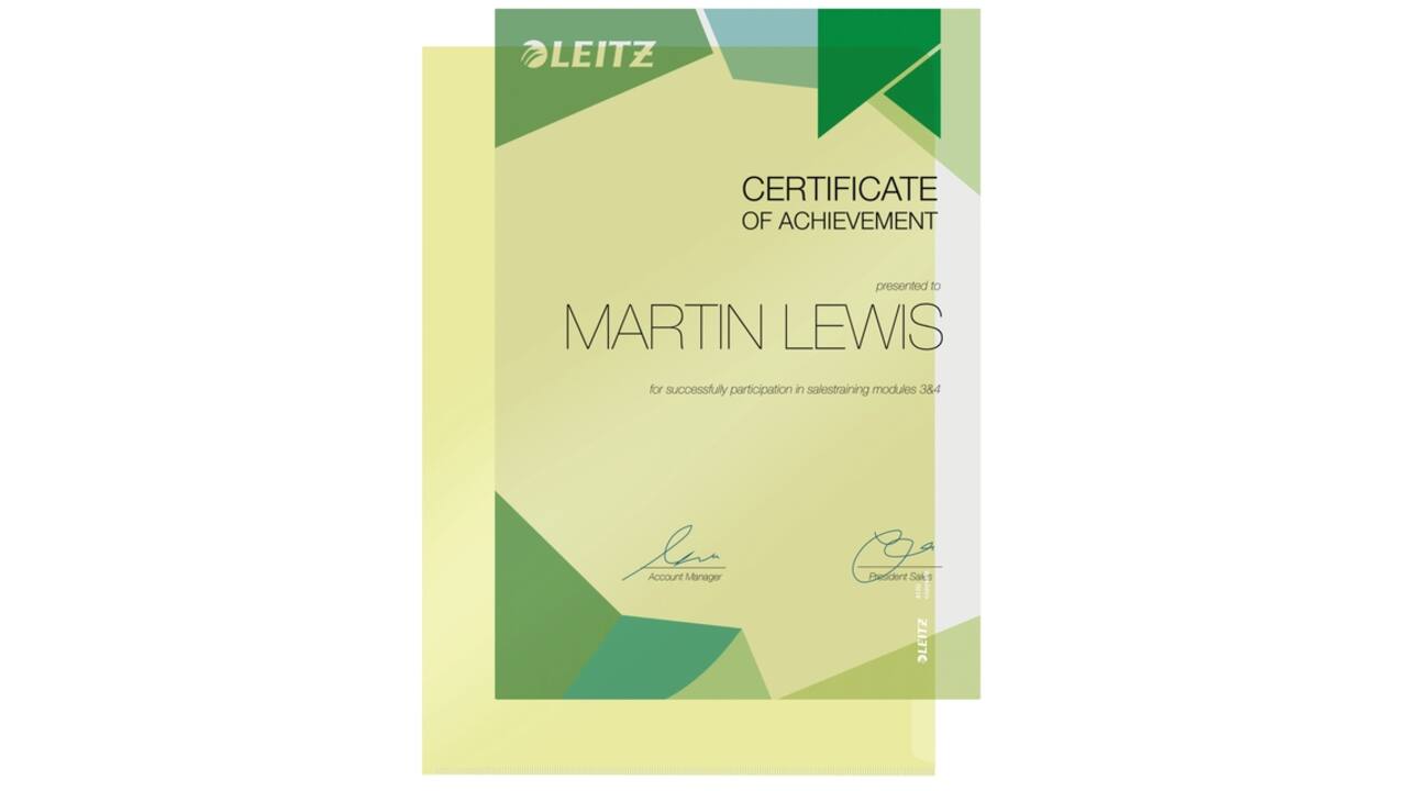 Insteekmap L-model Leitz Premium copy safe 0.15mm PVC A4 geel 100 stuks