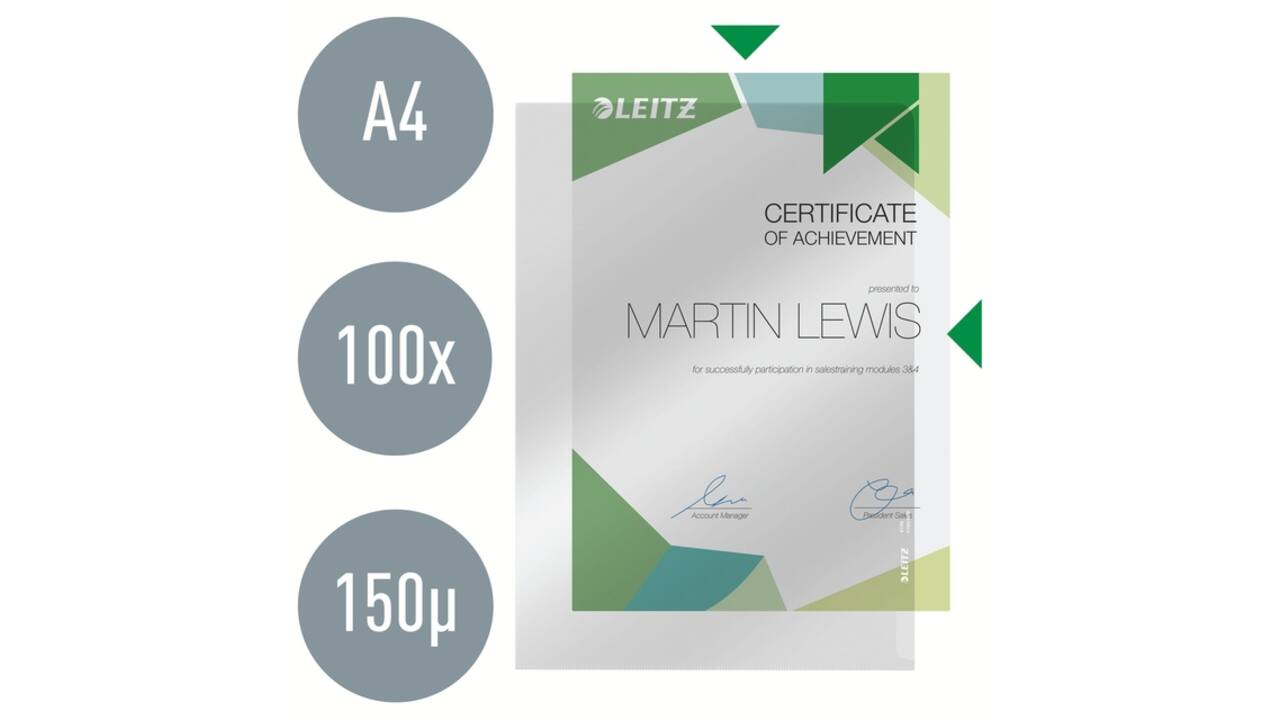 Insteekmap L-model Leitz Premium copy safe 0.15mm PVC A4 glashelder 100 stuks
