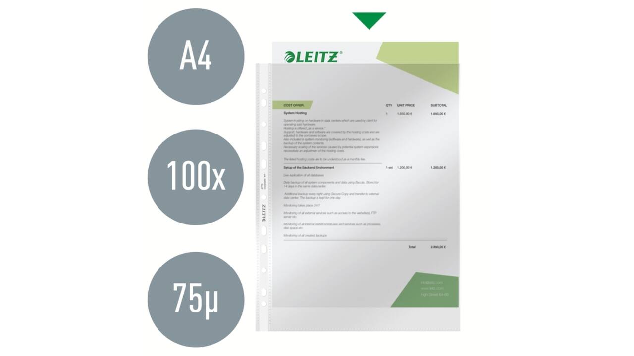 Showtas Leitz Premium standaard copy safe 0.08mm PP A4 transparant 100 stuks