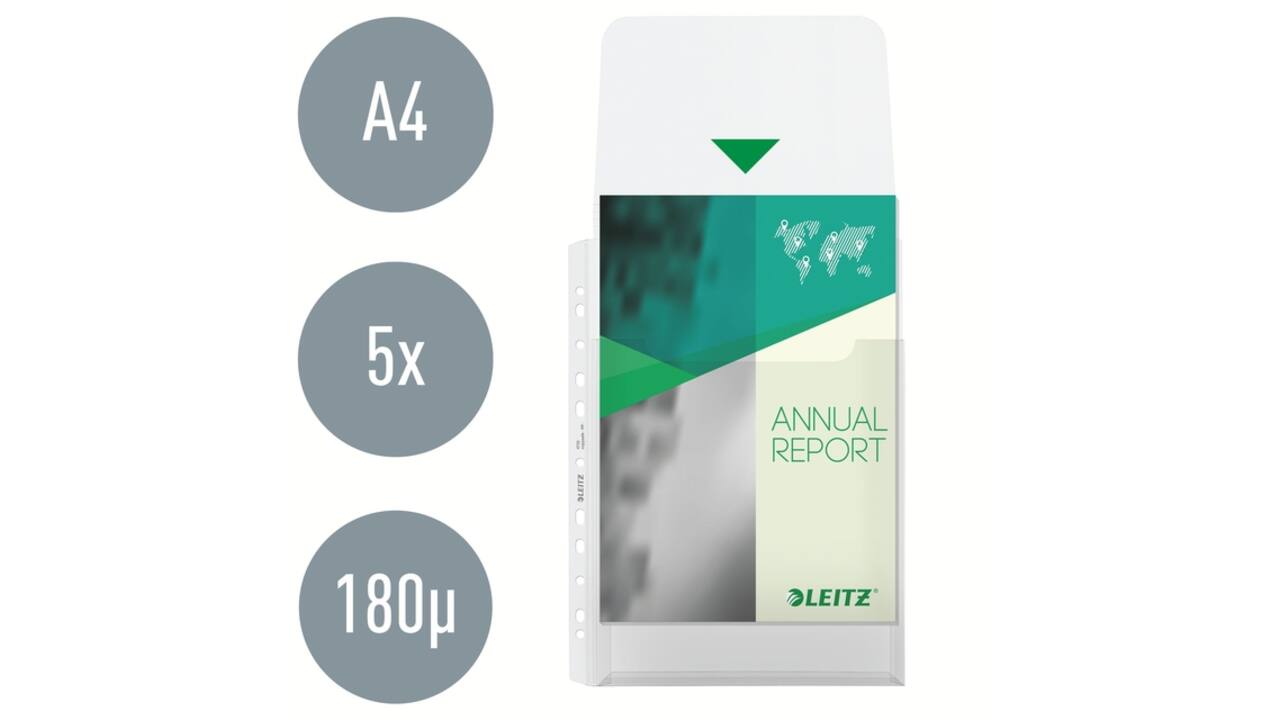 Harmonica showtas Leitz Premium met bovenklep copy safe PP A4  glashelder 5 stuks
