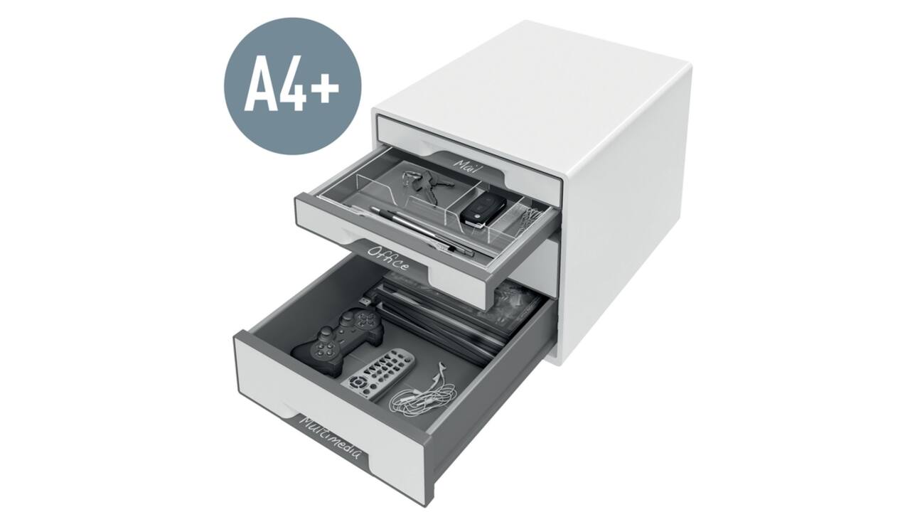 Ladenblok Leitz WOW CUBE A4 maxi 4 laden wit/grijs