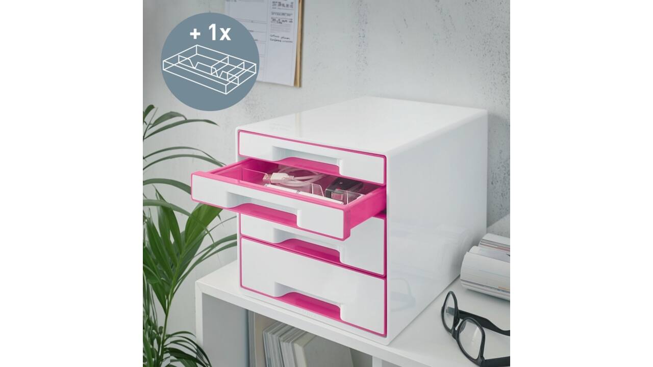 Ladenblok Leitz WOW 4 laden wit/roze