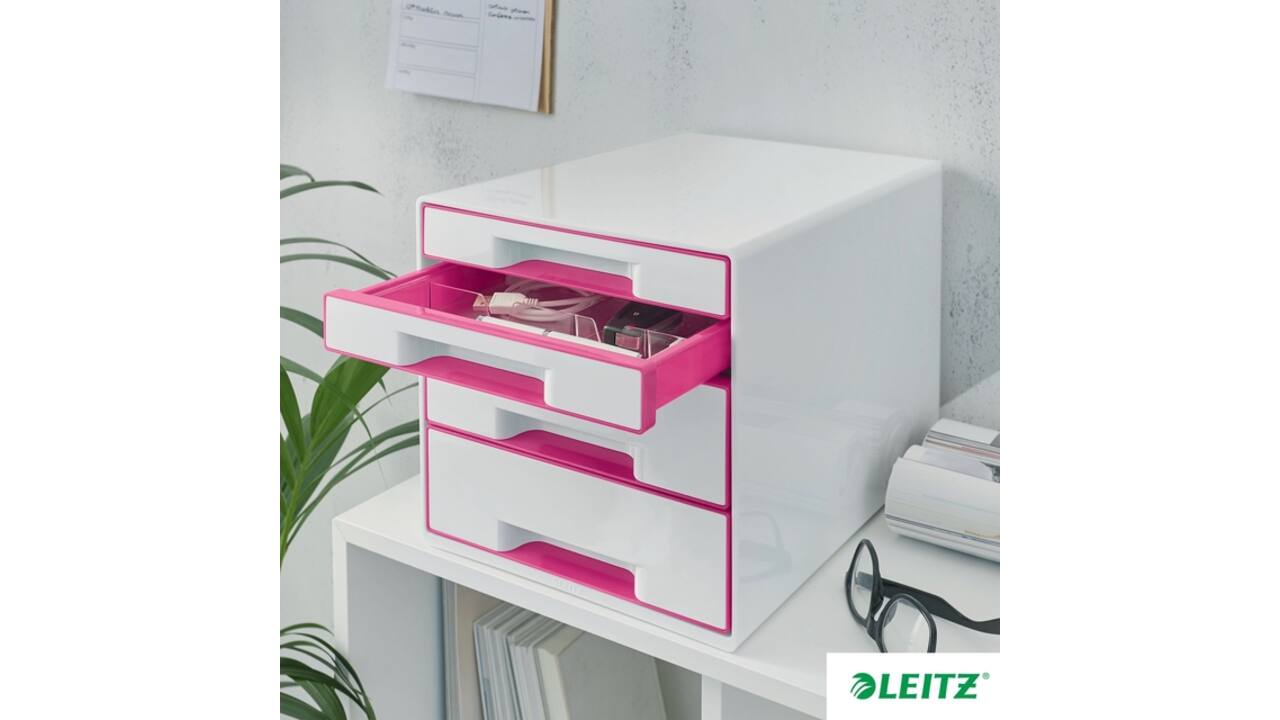 Ladenblok Leitz WOW 4 laden wit/roze