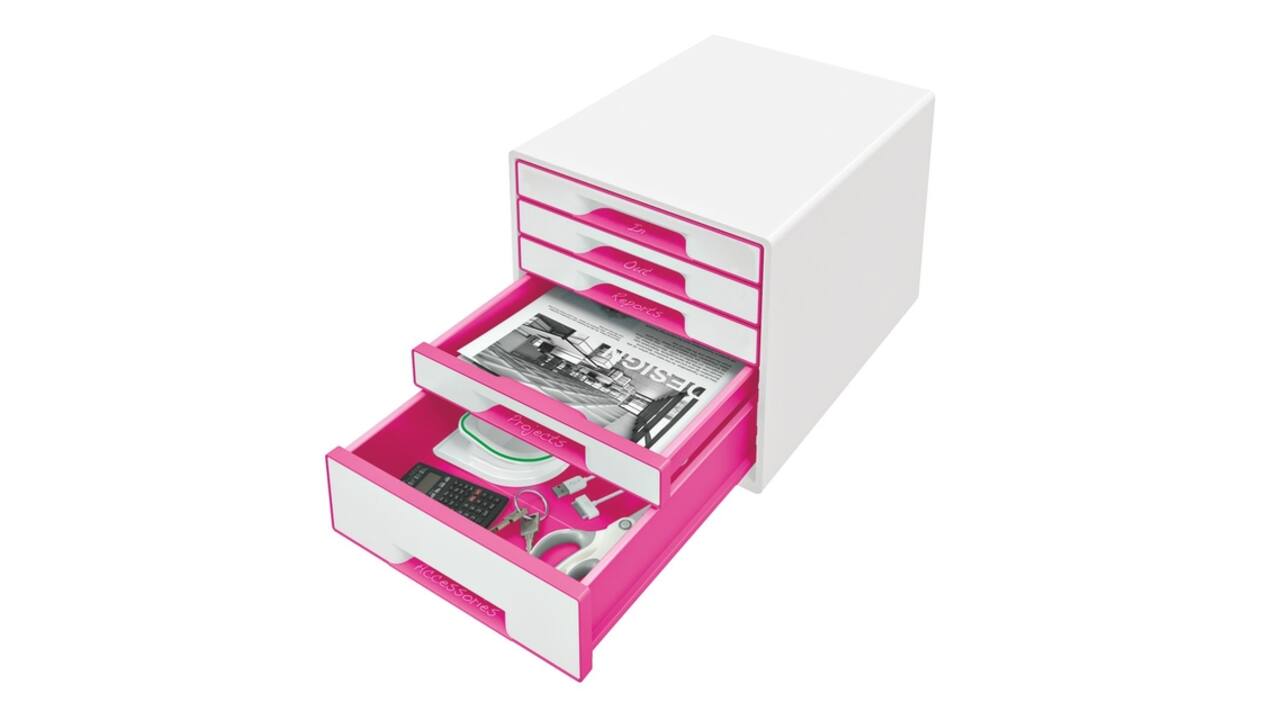 Ladenblok Leitz WOW 5 laden wit/roze