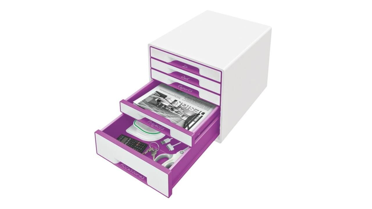 Ladenblok Leitz WoW 5 laden wit/paars