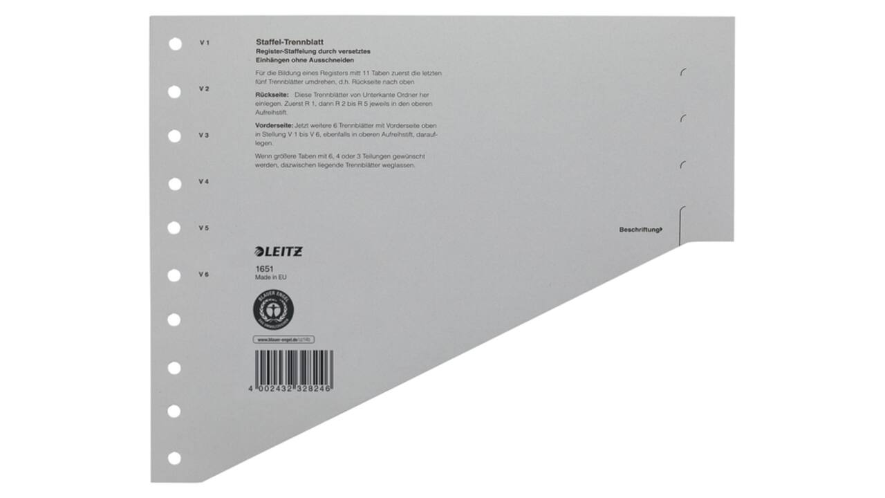 Scheidingsbladen Leitz A4 karton 200gr 11-gaats grijs 100 stuks