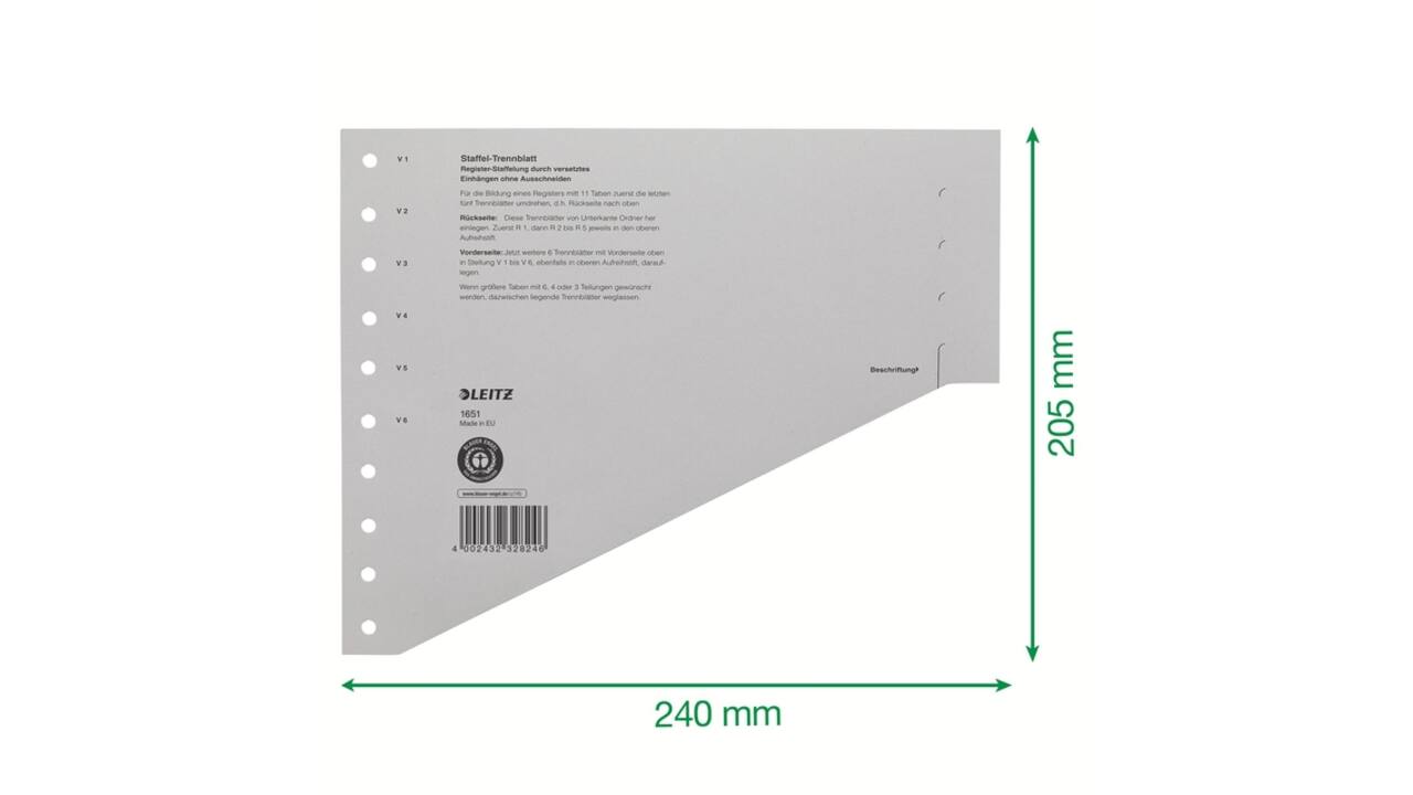 Scheidingsbladen Leitz A4 karton 200gr 11-gaats grijs 100 stuks
