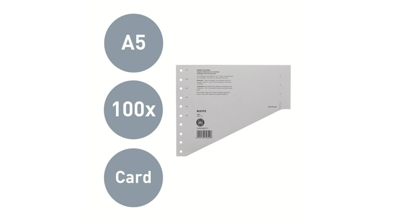 Scheidingsbladen Leitz A4 karton 200gr 11-gaats grijs 100 stuks