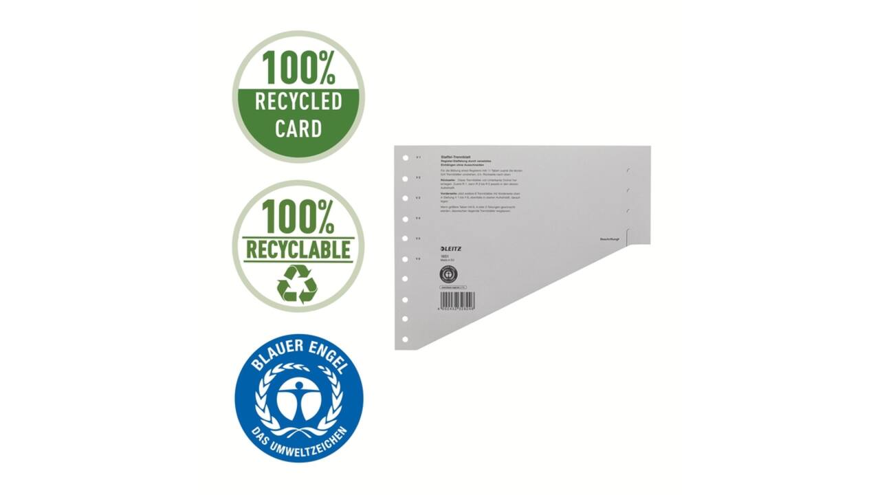 Scheidingsbladen Leitz A4 karton 200gr 11-gaats grijs 100 stuks