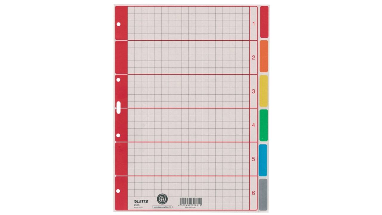 Tabbladen Leitz 4-gaats 4350 6-delig grijs karton