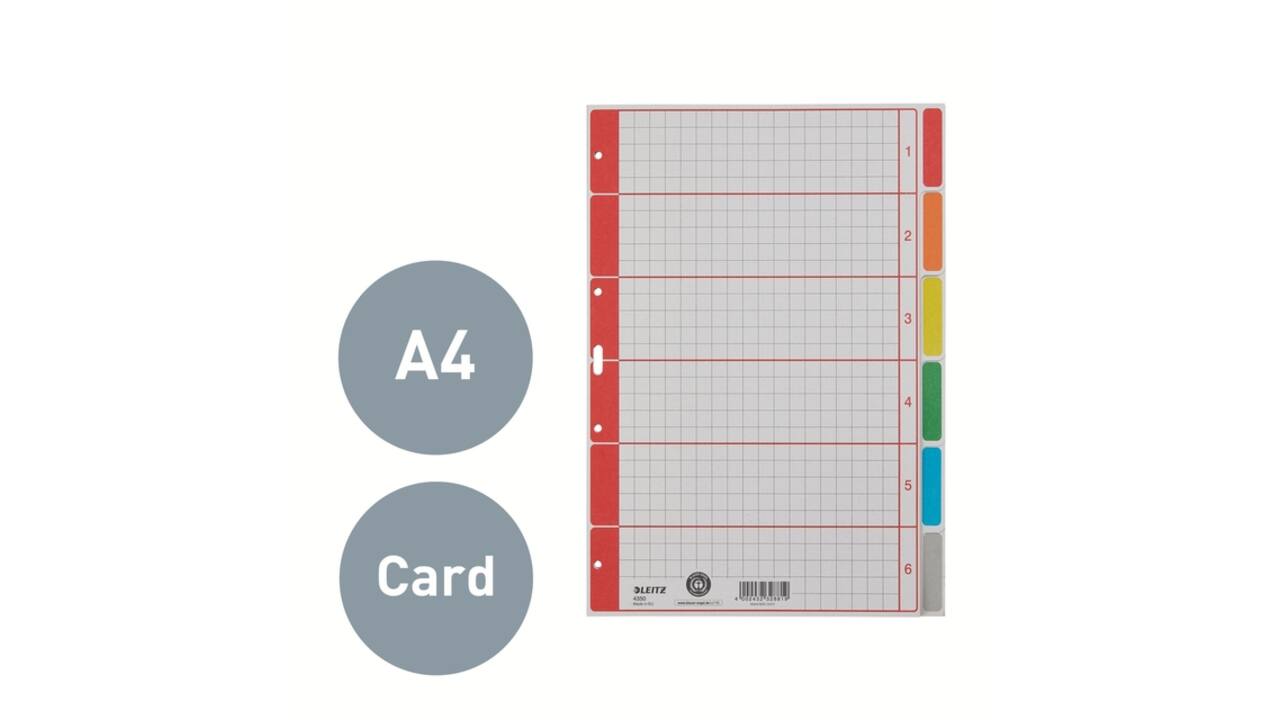 Tabbladen Leitz 4-gaats 4350 6-delig grijs karton