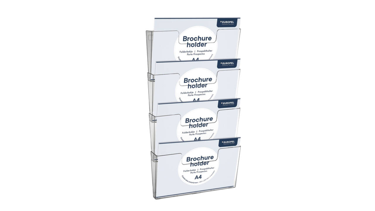 Folderhouder Europel 4x A4 wand liggend koppelbaar transparant