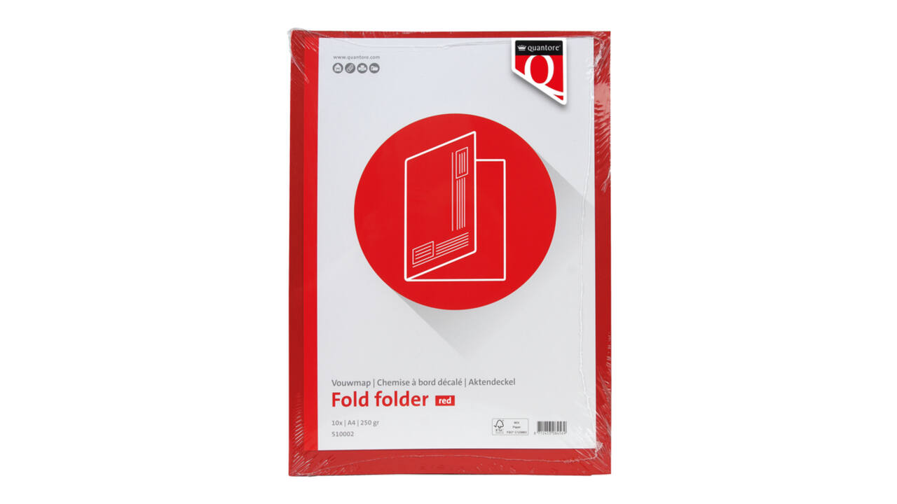 Vouwmap Quantore A4 ongelijke zijde 250gr rood