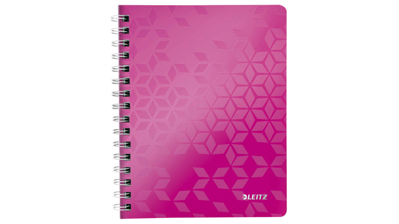 Notitieboek Leitz WOW A5 spiraal 160 pagina's lijn roze
