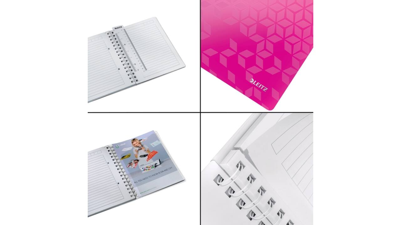 Notitieboek Leitz WOW A5 spiraal 160 pagina's lijn roze