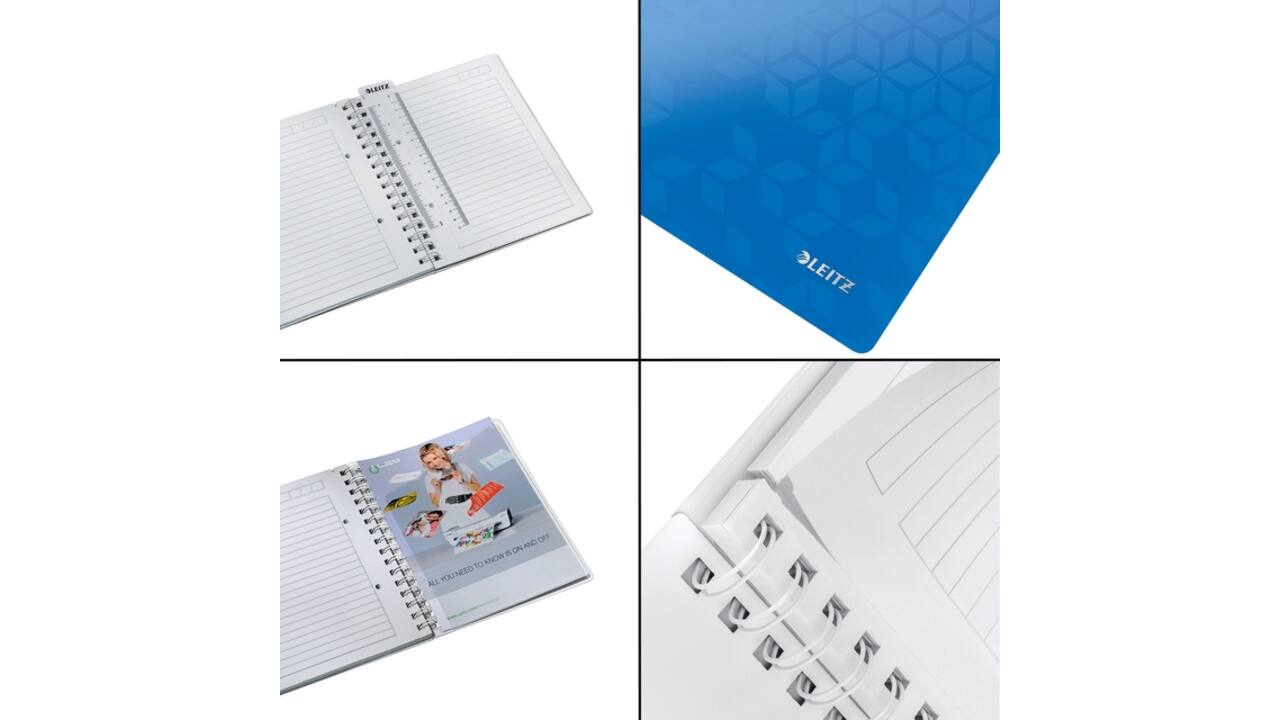 Notitieboek Leitz WOW A5 spiraal 160 pagina's lijn blauw