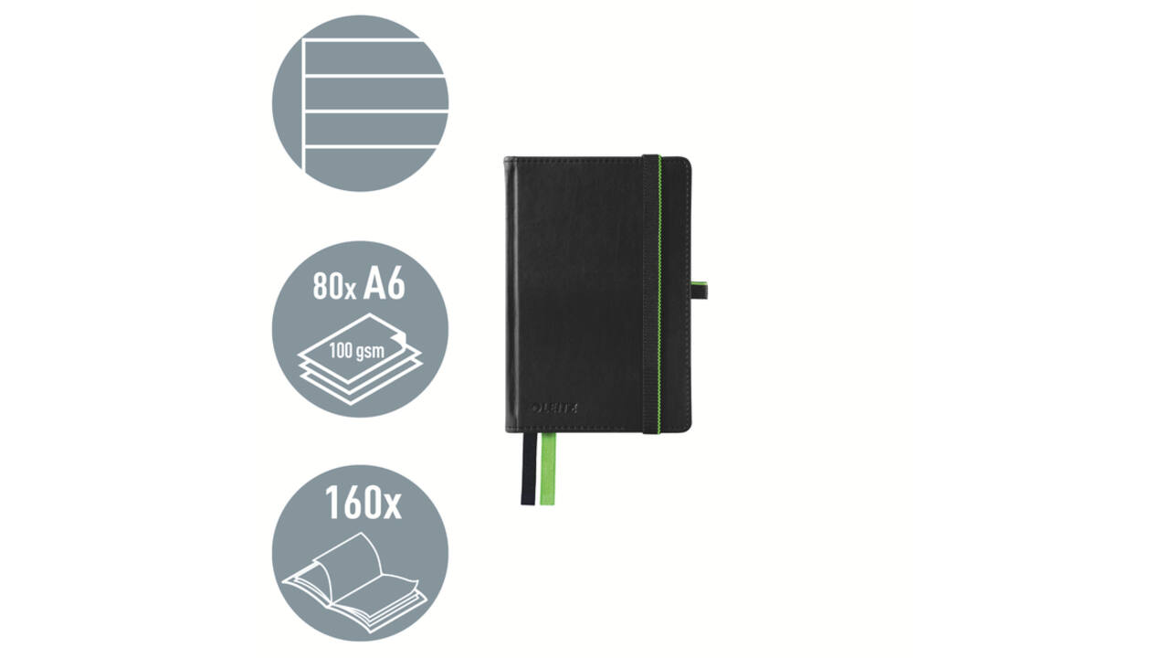 Notitieboek Leitz Complete A6 lijn 160 pagina's 100gr zwart