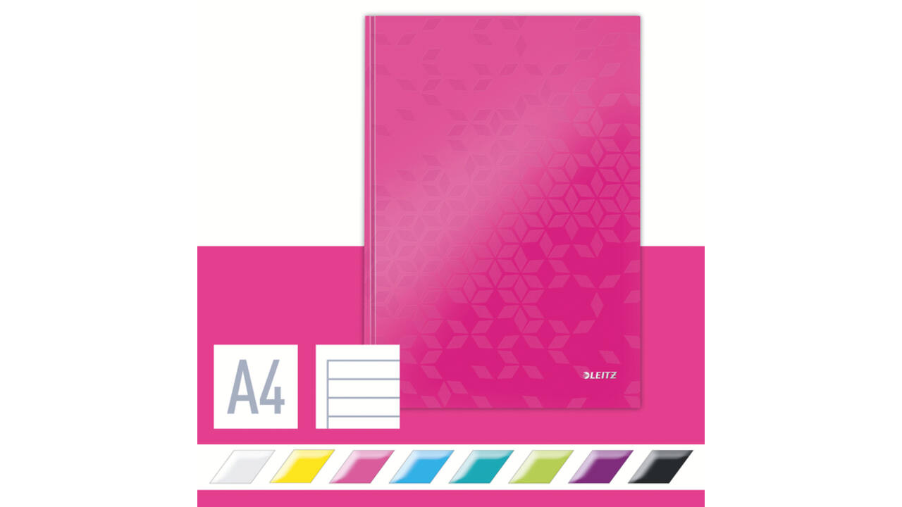Notitieboek Leitz WOW A4 160 pagina's 90gr lijn roze