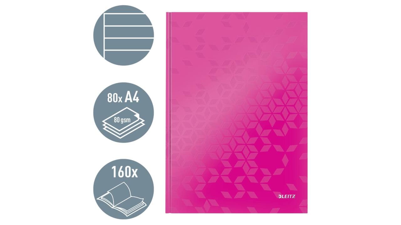 Notitieboek Leitz WOW A4 160 pagina's 90gr lijn roze