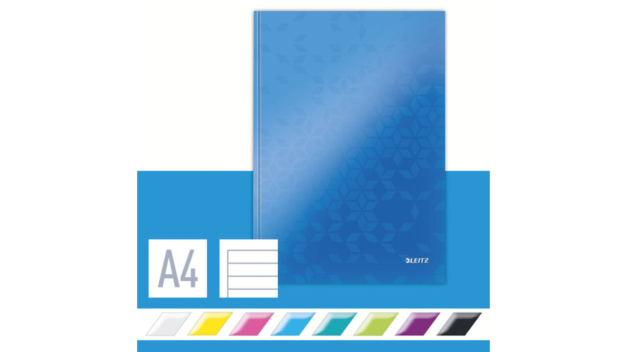 Notitieboek Leitz WOW A4 160blz 90gr lijn blauw