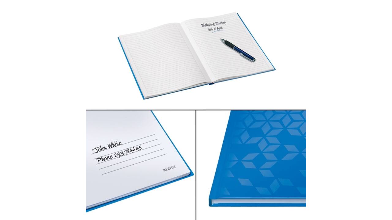 Notitieboek Leitz WOW A4 160blz 90gr lijn blauw