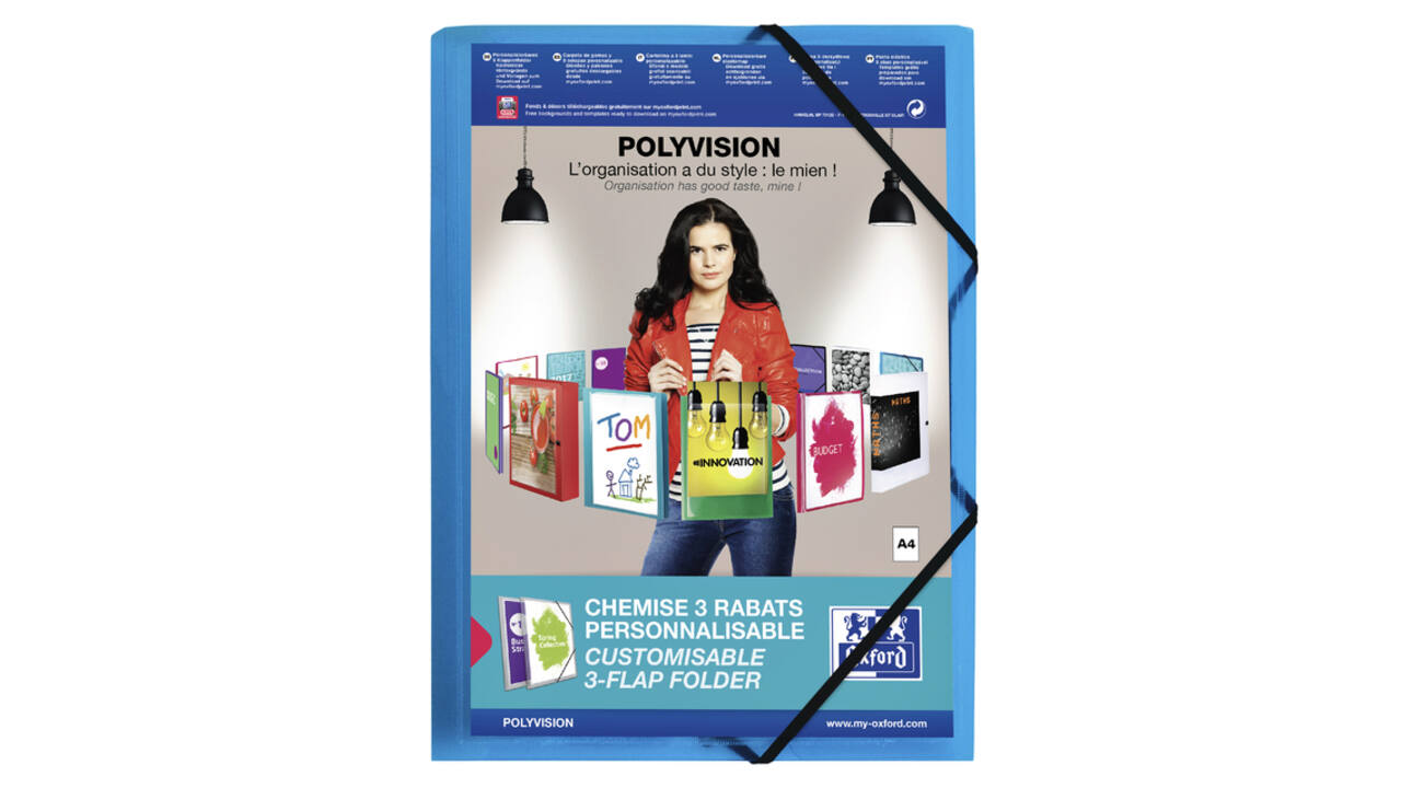 Elastomap Oxford Polyvision A4 met insteektas 3 kleppen PP blauw