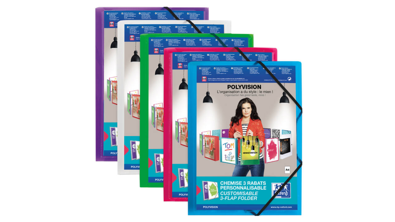 Elastomap Oxford Polyvision A4 met insteektas 3 kleppen PP assorti