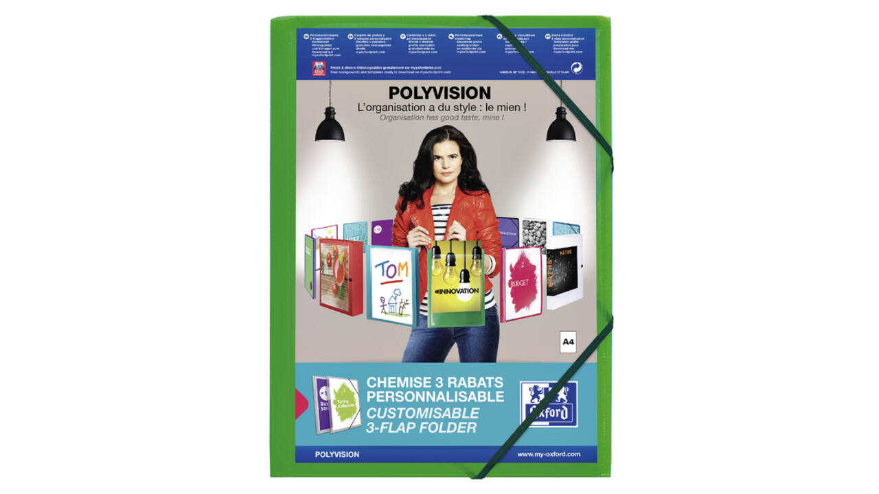 Elastomap Oxford Polyvision A4 met insteektas 3 kleppen PP groen