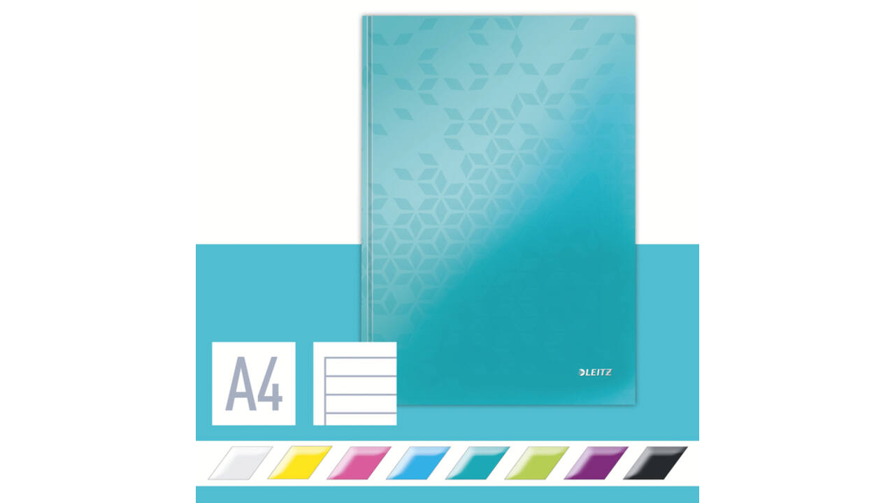 Notitieboek Leitz WOW A4 160 pagina's 90gr lijn ijsblauw