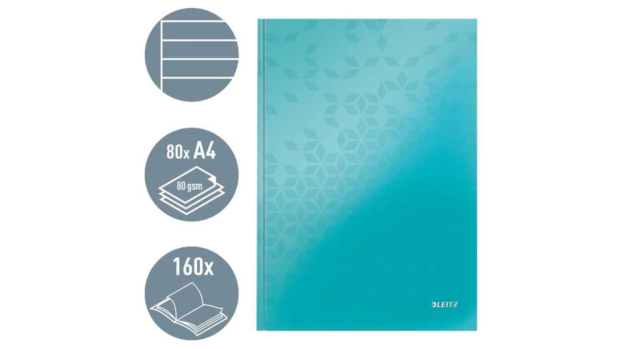 Notitieboek Leitz WOW A4 160 pagina's 90gr lijn ijsblauw