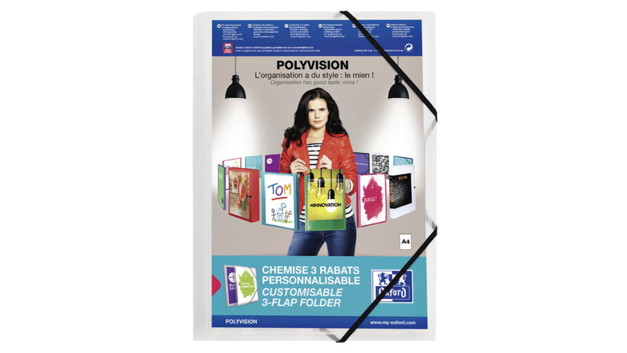Elastomap Oxford Polyvision A4 met insteektas 3 kleppen PP transparant