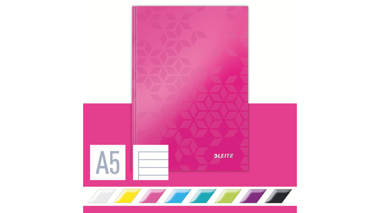Notitieboek Leitz WOW A5 160blz 90gr lijn roze