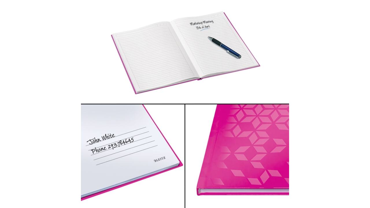 Notitieboek Leitz WOW A5 160blz 90gr lijn roze