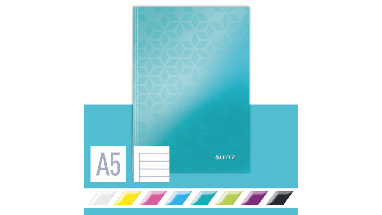 Notitieboek Leitz WOW A5 160blz 90gr lijn ijsblauw