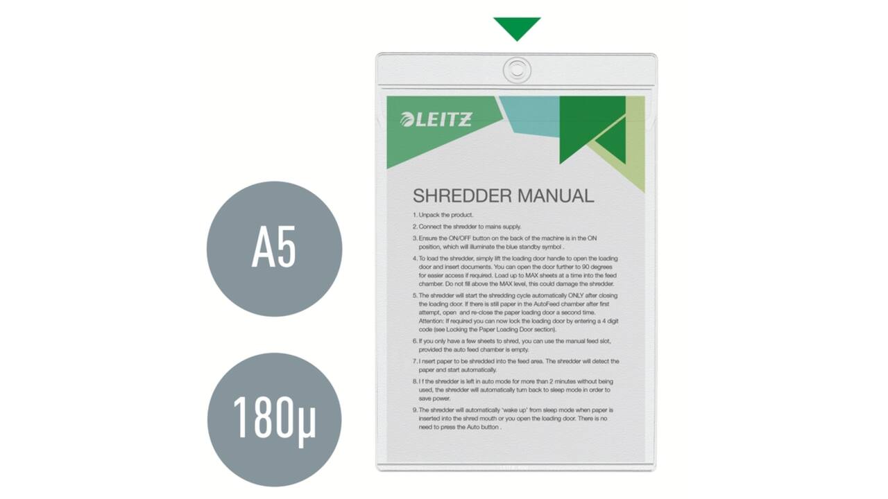 Insteekmap U-model Leitz Premium met ophangoog 0.20mm PVC A5 transparant 50 stuks
