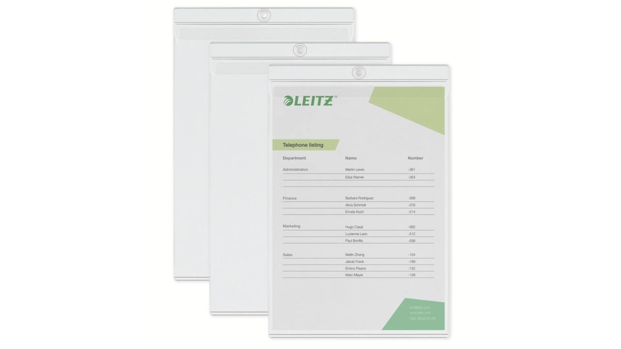 Insteekmap U-model Leitz Premium met ophangoog 0.20mm PVC A4 transparant 50 stuks