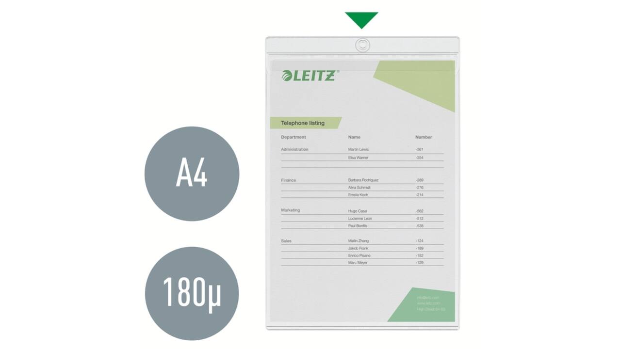 Insteekmap U-model Leitz Premium met ophangoog 0.20mm PVC A4 transparant 50 stuks