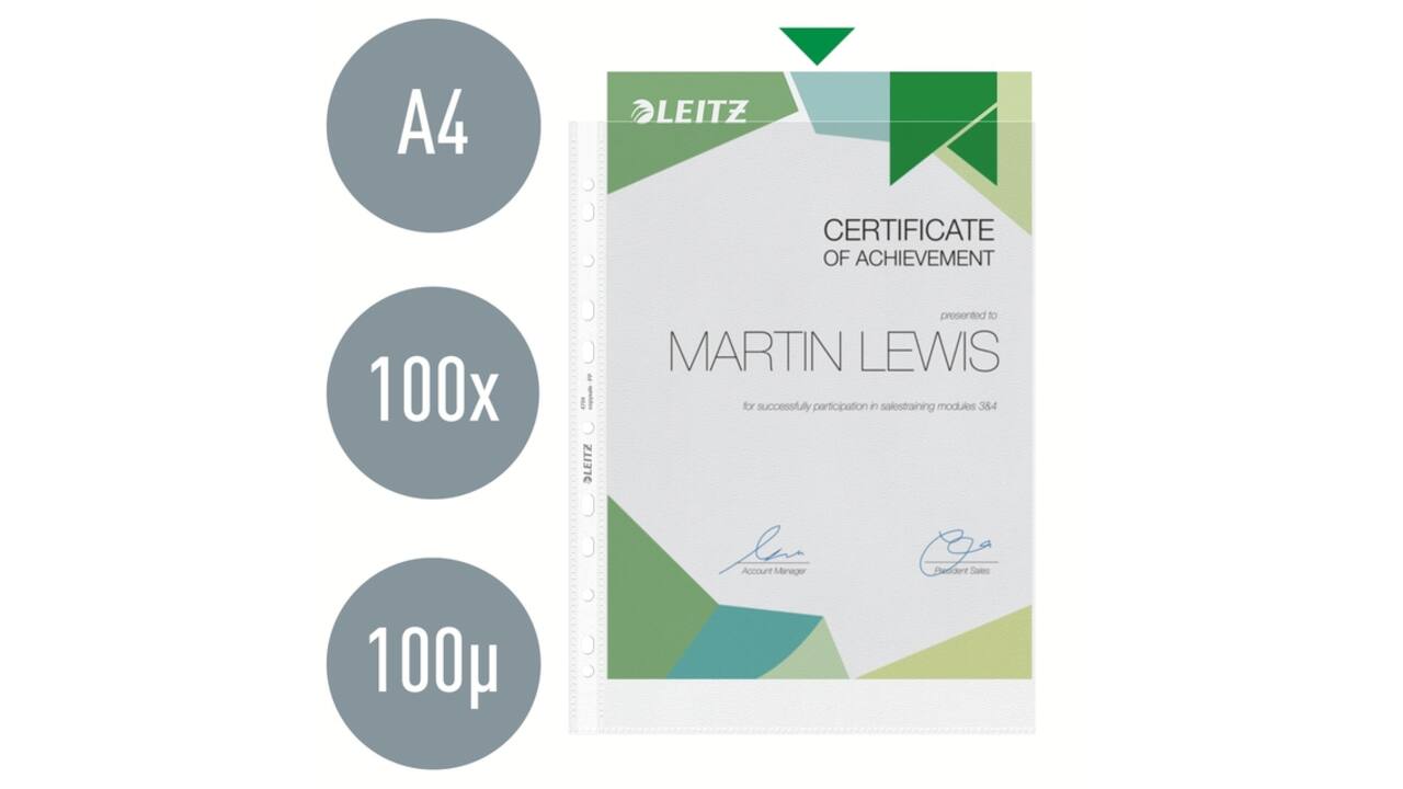 Showtas Leitz Premium 0.10mm PP A4 transparant 100 stuks