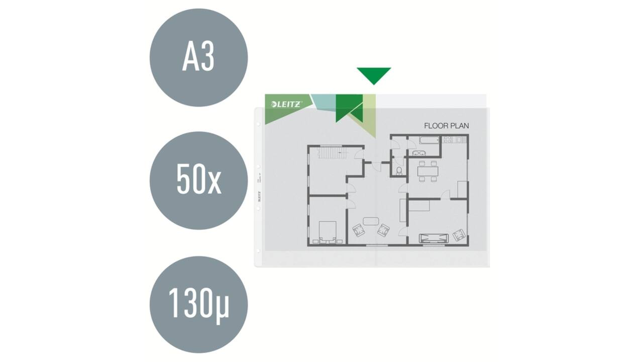 Showtas Leitz Premium copy safe 0.13mm PP A3 landscape transparant 50 stuks