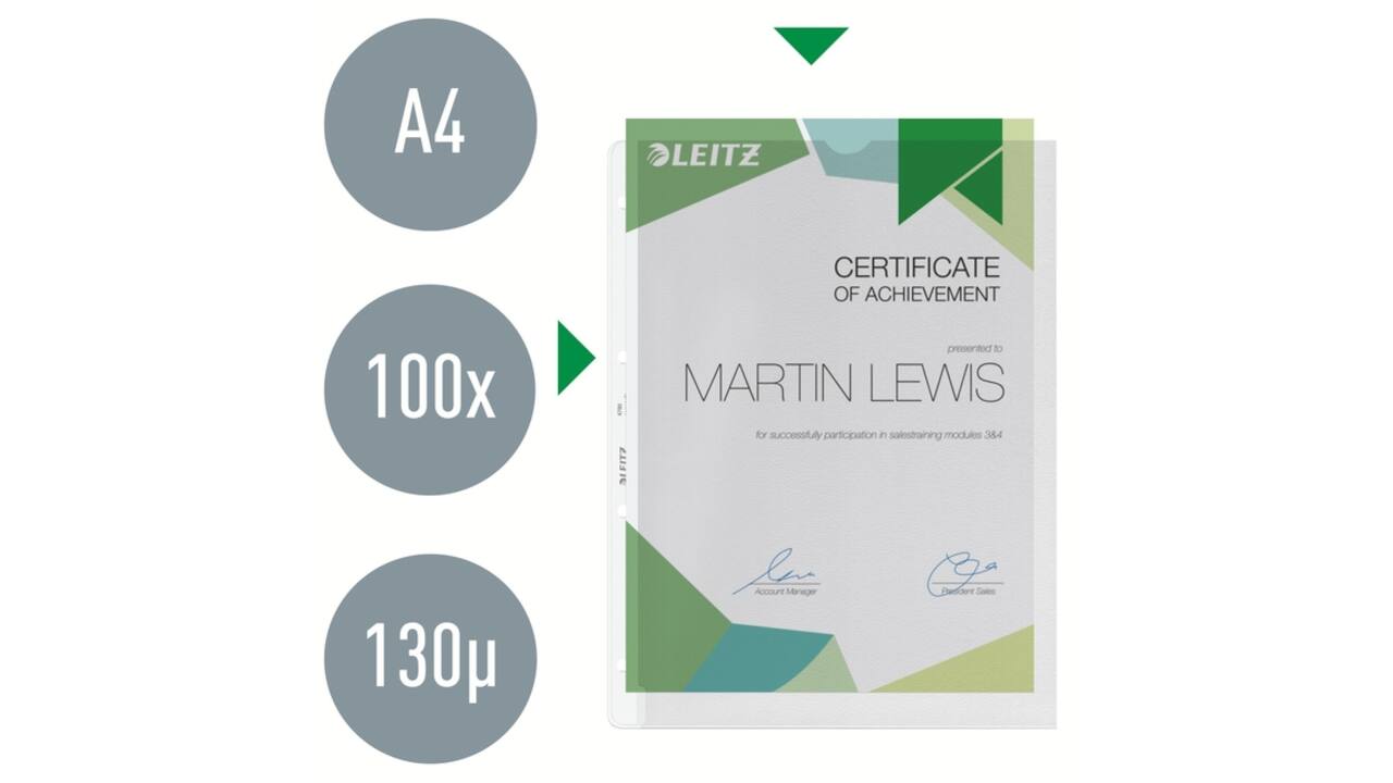 Showtas Leitz Premium met uitsnede copy safe 0.13mm PP A4 transparant 100 stuks