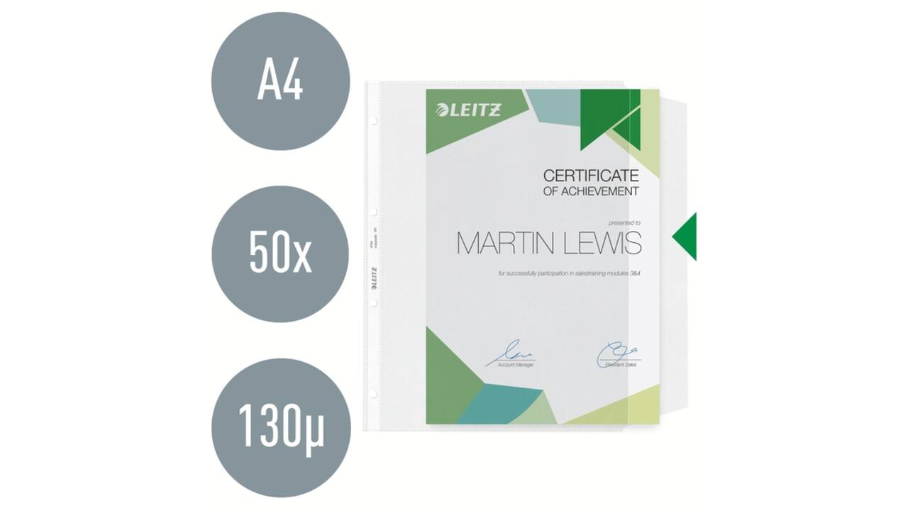 Showtas Leitz Premium met klep copy safe 0.13mm PP A4 transparant 50 stuks