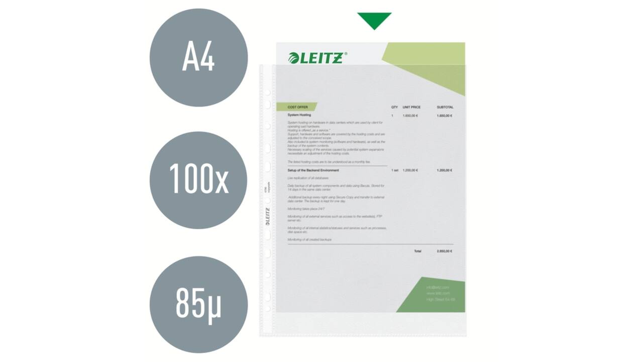 Showtas Leitz Premium standaard 11-gaats copy safe 0.085mm PP A4 transparant 100 stuks